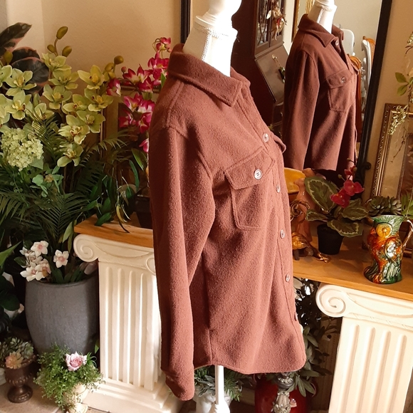 Joie Polyester Fleece Button Front Pocketed Shirt Size Small Cocoa - Picture 4 of 10